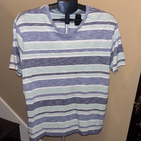 Roundtree & Yorke Striped Tee - Blue, Gray, and Green - Picture 1 of 4